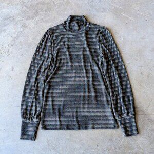 J. Crew Black Metallic Stripe Turtleneck Top small